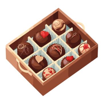 Box Of Chocolates Vector, Sticker Clipart In A Wooden Box With Chocolates Valentines Day Cartoon ...