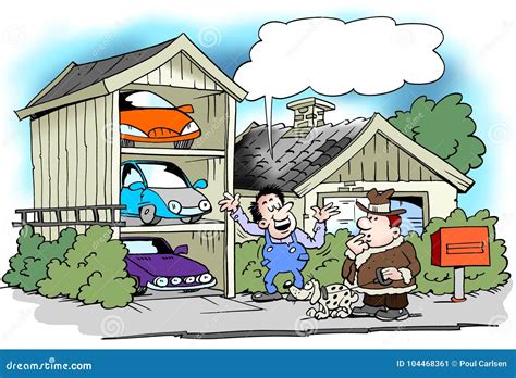 Cartoon Illustration of a Man Who Have Built the Garage Specifically ...