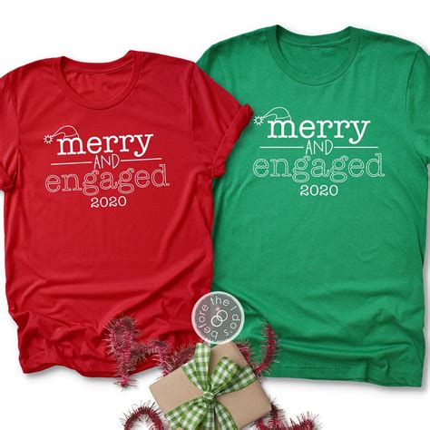 Merry and Engaged Couple Shirt Set - Couple Christmas Shirts - Engaged ...