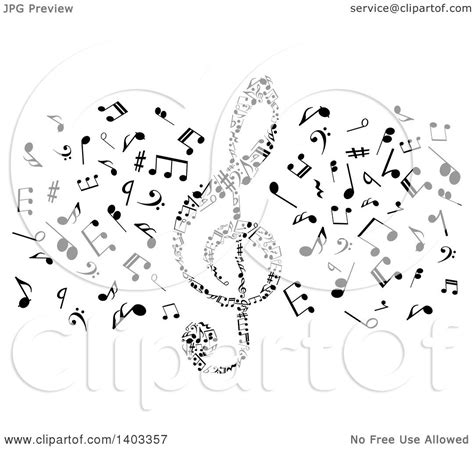 Clipart of a Black and White Clef and Music Notes - Royalty Free Vector Illustration by Vector ...