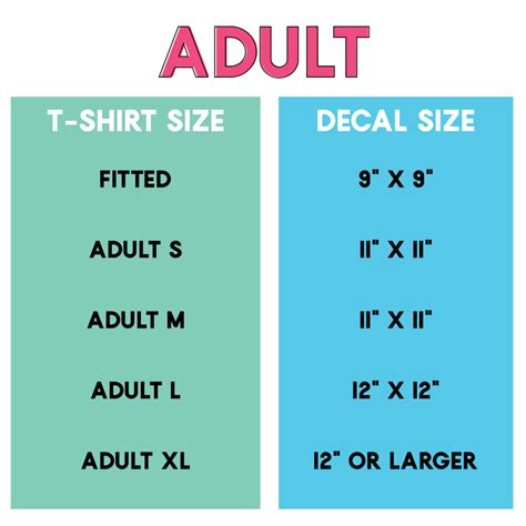 Cricut T Shirt Design Size Chart - Printable Form, Templates and Letter