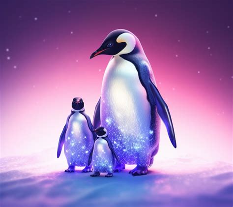 Premium AI Image | Penguins are standing in the snow with their babies generative ai