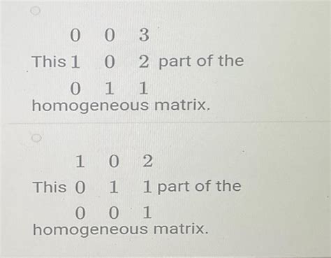 Solved In a homogeneous transformation matrix, one of the | Chegg.com