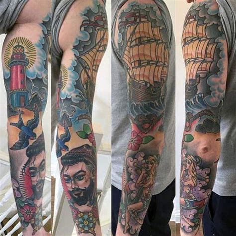 40 Nautical Sleeve Tattoos For Men - Seafaring Ink Deisgn Ideas