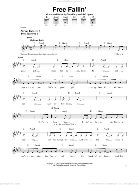 Petty - Free Fallin' sheet music (easy) for guitar solo (chords)