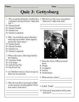 Gettysburg Movie Quizzes by Jay Miller | Teachers Pay Teachers