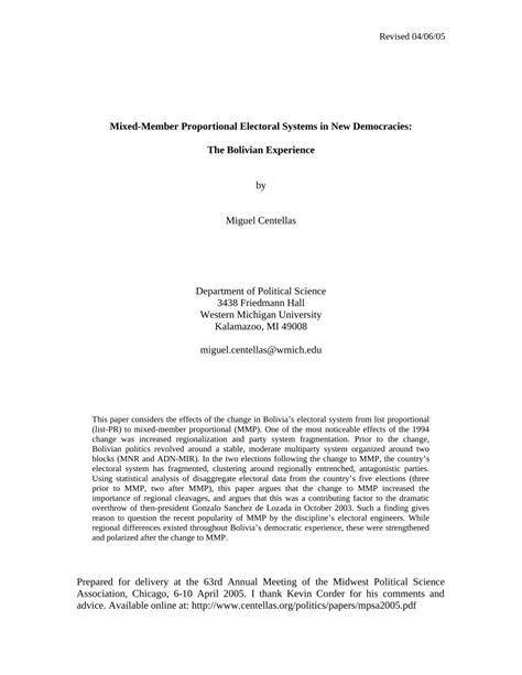 (PDF) Mixed-Member Proportional Electoral Systems in New Democracies ...