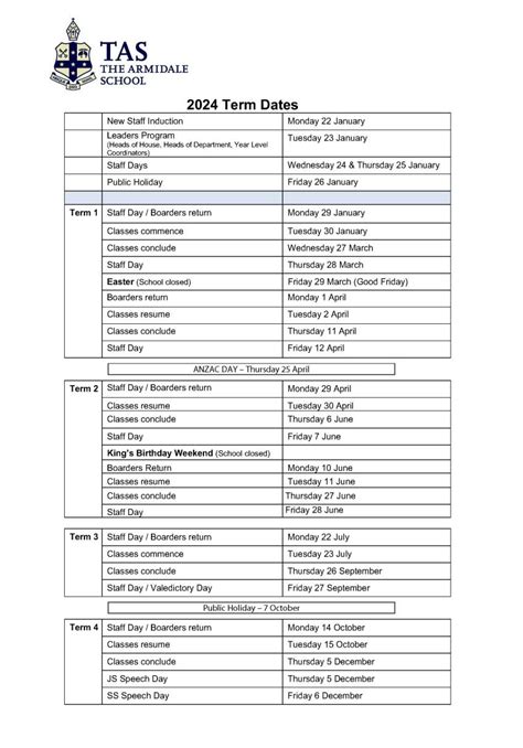 Term Dates - The Armidale School