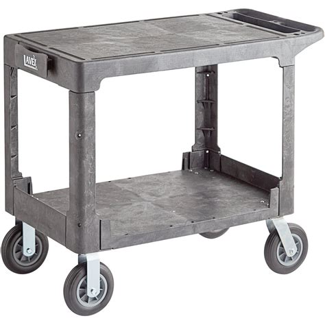 Lavex Large Gray 2-Shelf Utility Cart with Flat Top, Built-In Tool ...