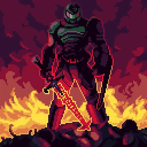 Doom Guy, Eight Bit on ArtStation at https://www.artstation.com/artwork/0n1ReY | Pixel art ...