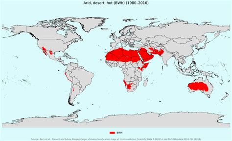 Köppen–Geiger climate classification map for Arid, desert, hot (BWh) | Map, Climates, Classification