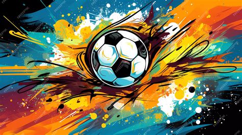 Premium AI Image | Soccer ball in flight in graffiti style on a bright background