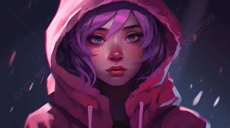 An Elegant Girl With Purple Hair Wearing A Pink Hoodie Background, Phonk Profile Picture ...