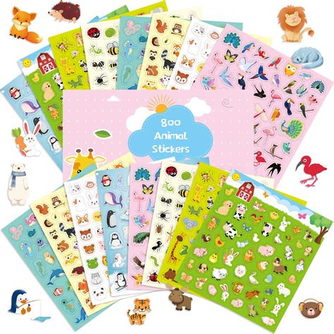 Animal Stickers for Kids Assortment Set 800 Count 16 Sheets 8 Themes ...