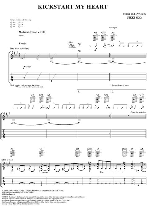 Kickstart My Heart" Sheet Music by Mötley Crüe for Guitar Tab/Vocal - Sheet Music Now