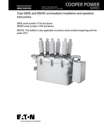 Eaton GN3E and GN3VE sectionalizer Installation Instructions | Manualzz