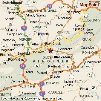 Pearisburg, Virginia Area Map & More