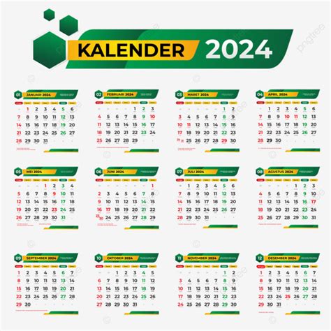 Template Kalender 2024 Lengkap Dengan Tanggal Iklan Hijriah Jawa Dan Hari Libur Nasional Vektor ...