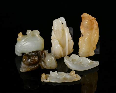 Six Pieces Of Jade Carvings, With Box