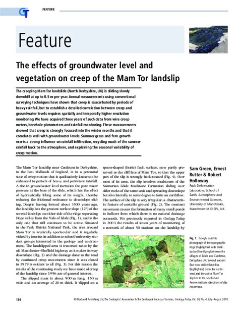 (PDF) The effects of groundwater level and vegetation on creep of the Mam Tor landslip | Ernest ...