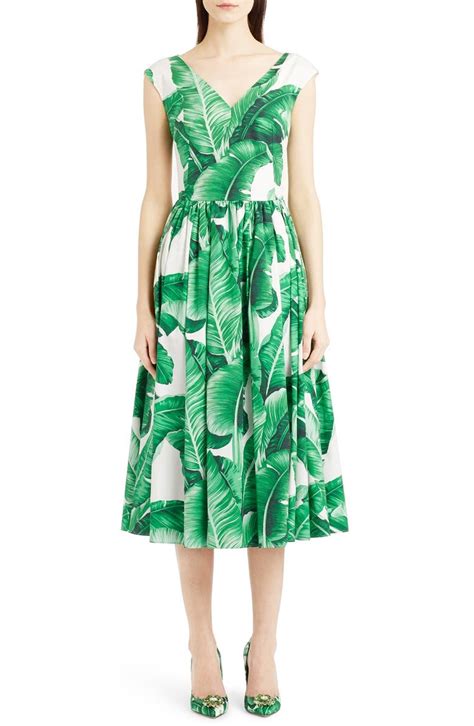 Dolce&Gabbana Banana Leaf Print Cotton Poplin Dress | Nordstrom