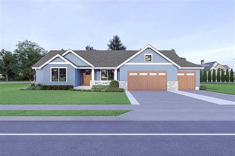 Craftsman Style with 3 Bed, 3 Bath, 3 Car Garage | One level house plans, Craftsman style house ...