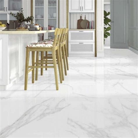 Memory White Marble Effect Ceramic Floor Tile 45x45cm