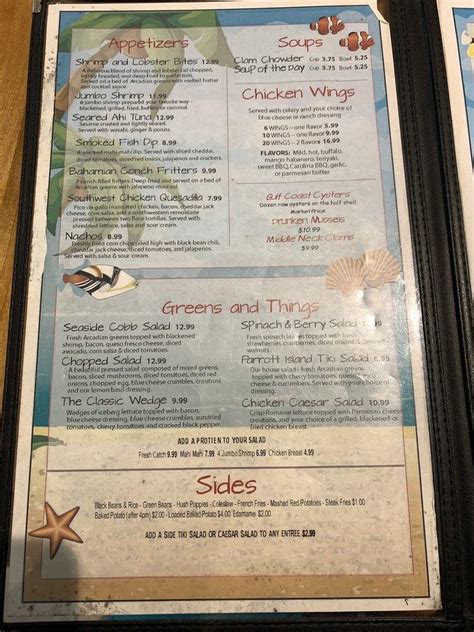 Menu at Parrott Island steakhouse, Okeechobee