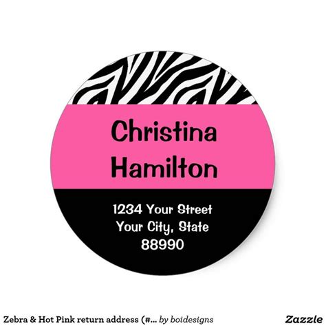 Zebra & Hot Pink return address (#LABL 008) Classic Round Sticker | Zazzle | Hot pink, Address ...