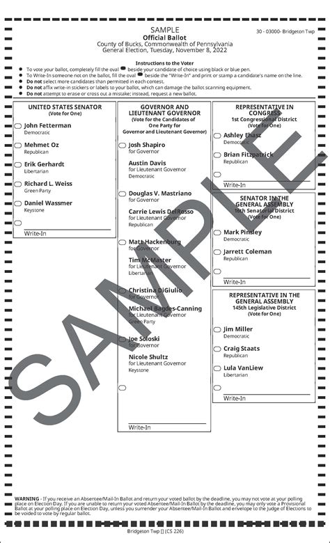 General Election Tomorrow, Tuesday, Nov. 8th, 2022 – Sample Ballot ...