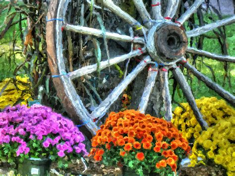 Wagon Wheel With Flowers Free Stock Photo - Public Domain Pictures