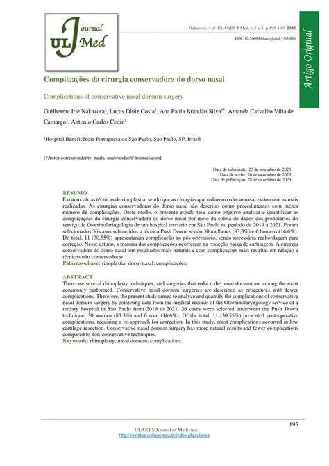 (PDF) Complicações da cirurgia conservadora do dorso nasal: Complications of conservative nasal ...