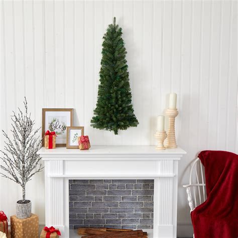 4' Flat Back Wall Hanging Artificial Christmas Tree with 50 Clear LED ...