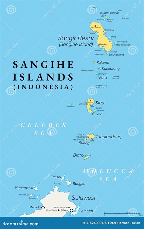 Sangihe Islands, Group of Islands in Northern Indonesia, Political Map Stock Vector ...