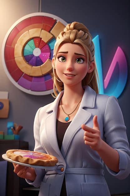 Premium AI Image | 3d female character holding tablet and pointing to pie chart