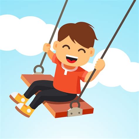 Happy smiling boy kid swinging on a swing Vector | Free Download