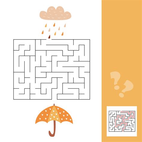 Umbrella and rain - easy maze for younger kids with a solution. Maze ...