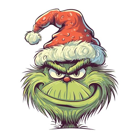 Grinch Hat Vector, Sticker Clipart The Grinch With His Santa Hat ...