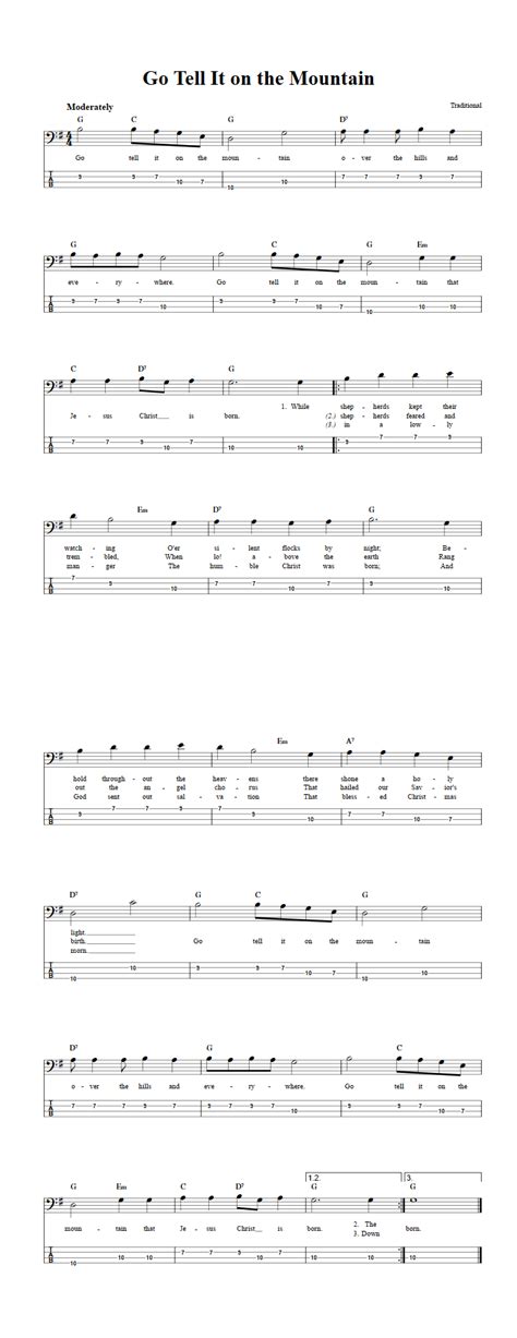 Go Tell It on the Mountain: Chords, Sheet Music, and Tab for Bass ...