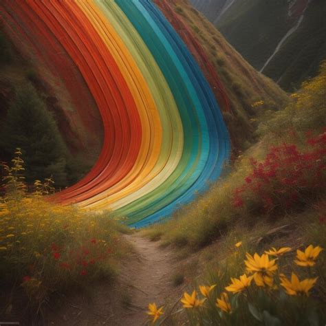 Premium Photo | A rainbow in the mountains with a mountain in the ...