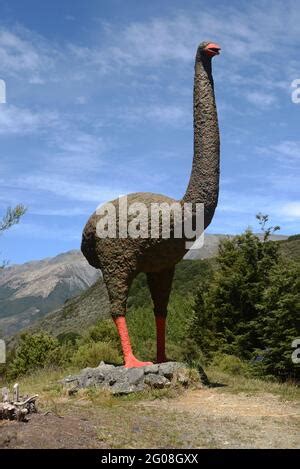 The iconic moa statue at Bealey, New Zealand, welcomes visitors to the ...