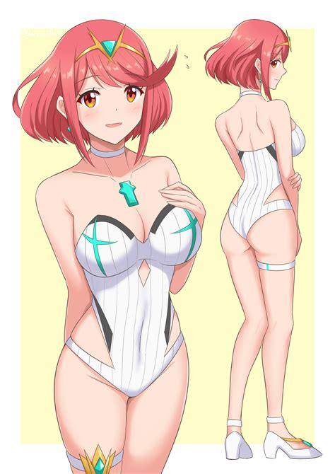 Pyra wearing Mythra's swimsuit | Xenoblade Chronicles 2 | Know Your Meme