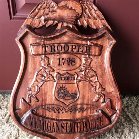 3D V CARVED - Personalized Michigan State Trooper Police Badge V | aftcra