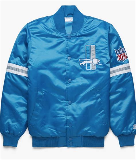 Starter Satin Bomber Light Blue Detroit Lions Jacket - Jackets Expert