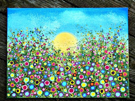 SOLD - "Happy Meadow"...Easy fun acrylic painting class Sept 2016. | Painting, Painting class, Art