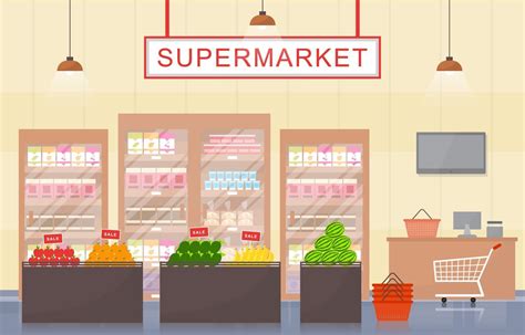 Supermarket Grocery Store Interior Flat Illustration 2035019 Vector Art at Vecteezy