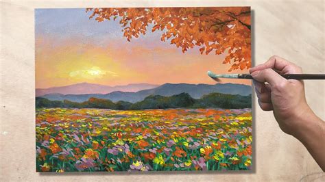 Acrylic Painting Flower Field Landscape - YouTube