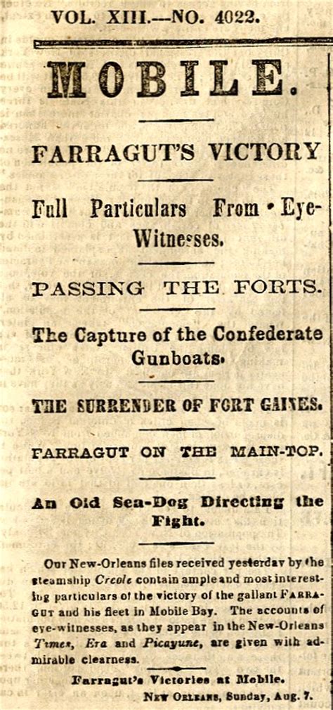 ADMIRAL FARRAGUT ' THE BATTLE OF MOBILE BAY! | The Mitchell Archives - Original Historic Newspapers