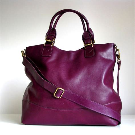 Purple Leather Tote Leather Purse Purple by TheLeatherStore | Classic ...