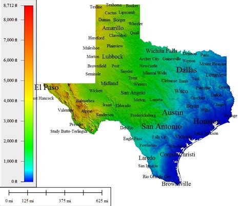 Texas Elevation Map With Cities